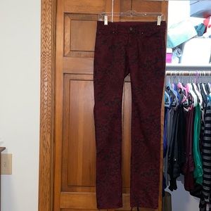 Dark red Floral print jeans